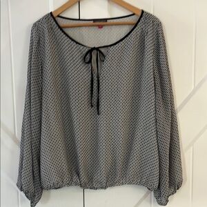 Vince Camuto Black and White Relaxed Blouse with Tie Front